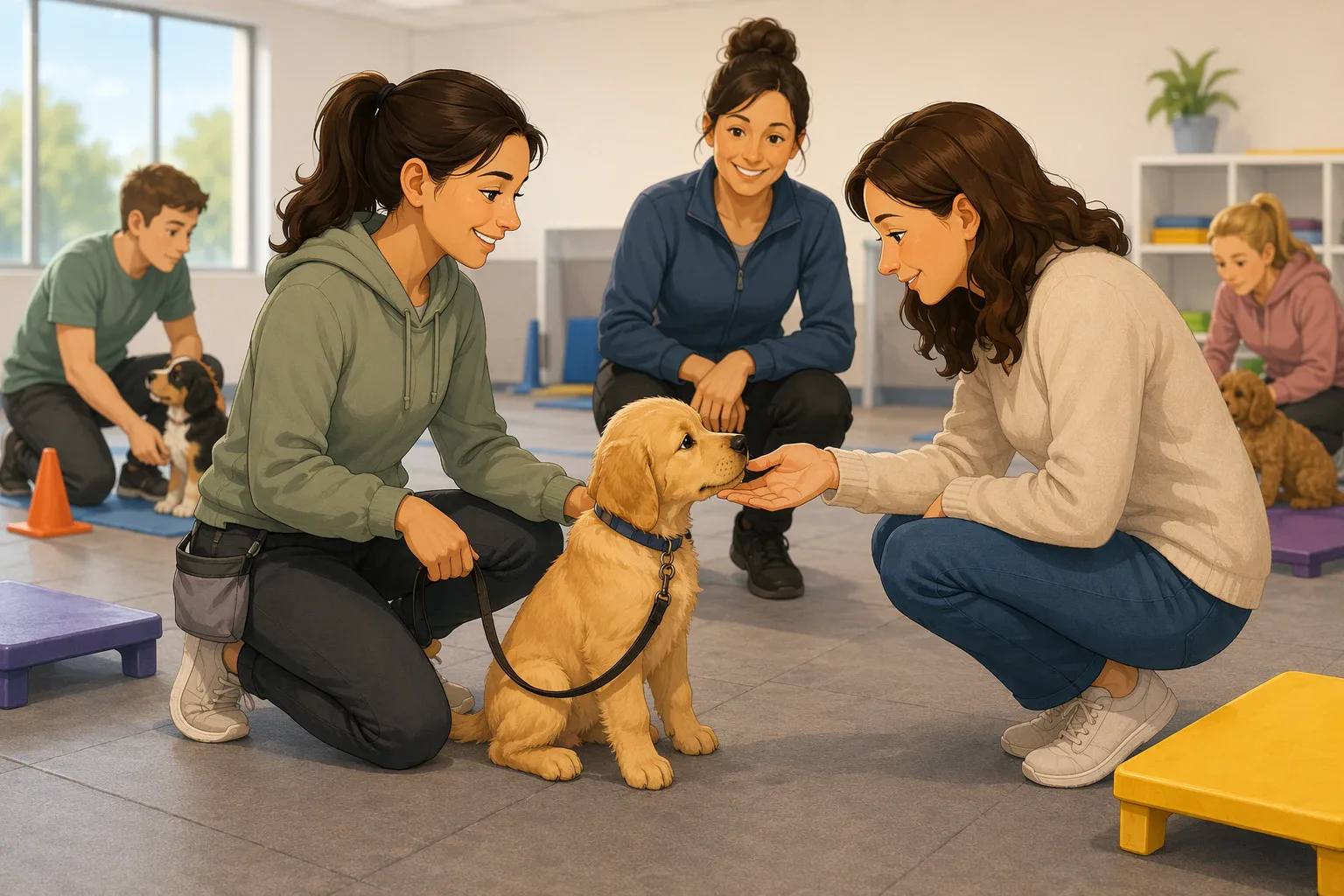 Puppy practicing calm greeting indoors